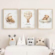 3pcs Children's Room Cartoon Bear Decoration Poster Hanging Picture Suitable For Kindergarten Toy City Wall Shanghai Newspaper Printing High Definition Canvas Material Mural Optional Frame