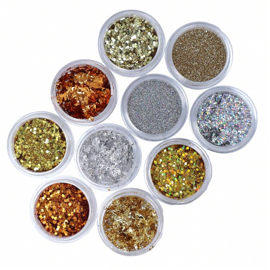 10 Glitter Encapsulado Flocado Para Decoração de Unhas  Chic & Fun - Prata - Visão 1