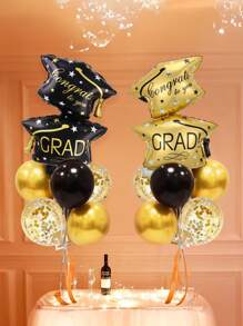 Set de 9 globos de lámina con forma de birrete de graduación en negro y dorado, globos de graduación con felicitaciones, globos de graduación de la clase de 2025, globos con forma de birrete de graduación, decoraciones de graduación 2025, globos para celebración de graduación de escuela secundaria/universidad, globos de látex de 10 pulgadas en dorado y negro, globos de látex con brillo dorado de 12 pulgadas - Multicolor - Ver 8