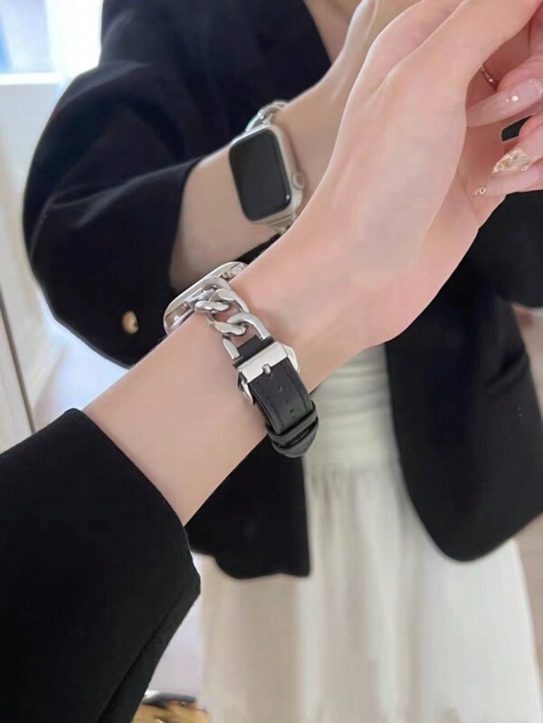 1 Pc Link Leather Loop Compatible With Apple Watch Band For Women Sport 38mm 40mm 41mm 42mm 44mm 45mm 46mm 49mm , Strap Compatible With Apple Watch Watchband Series 10/9/8/7/6/5/4/3/2/1 SE