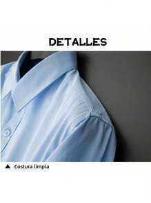 Camisas Para Hombre Manga Larga Slim Fit Moda Formal Casual La Camisa De Negocios De Color Sólido Se Puede Usar Para Trabajar O De Manera Informal - Azul - Ver 3