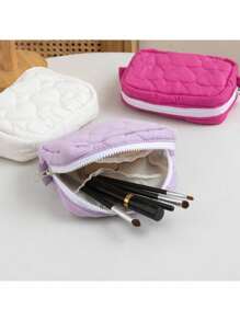 1 stuk gewatteerde make-uptas met hartpatroon, cosmetische tas, boho-sfeer, voor strandvakanties, badkamercollectie, slaapkamercollectie, grote capaciteit