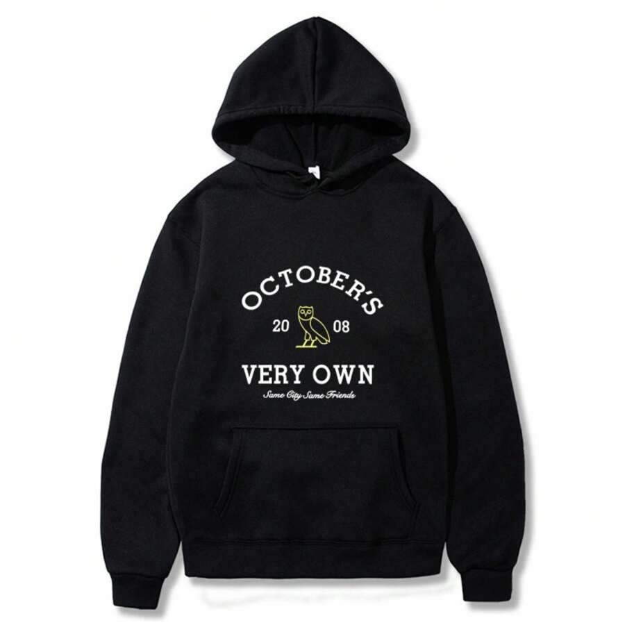 October's Hoodies Men Very Own Printed Long Sleeve Sweatshirts Women Casual Harajuku Sportwear Hoodied Pullovers Sudaderas - 黑色 - 查看 1