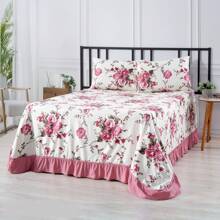 Colcha Cleopatra Queen 400 fios Floral C/ Babado + 2 Porta Travesseiro