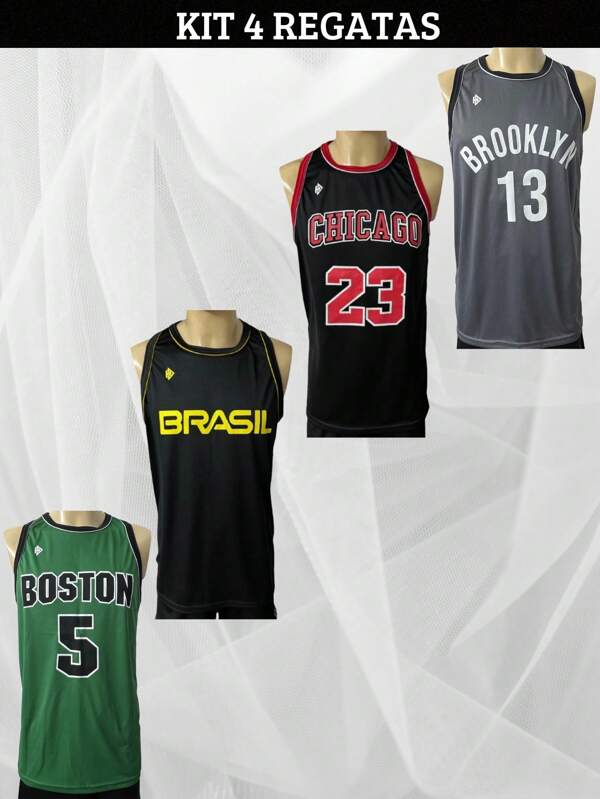 Kit 4 Camisetas Regatas Esportivas Academia Estilo Basquete Times Treino Adulto Estampada