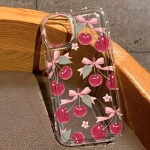 粉色樱桃蝴蝶结图案时尚手机壳，1个装，可爱卡通樱桃蝴蝶结设计，兼容 16/11/12/13/14/15/15Pro/15Plus/15ProMax/7Plus/8Plus/X/XsMax/Xr/11Pro/12Pro/13Pro/14Pro/12mini/13mini/11ProMax/12ProMax/13ProMax/14Pro Max/14Plus/6/6s/6Plus/7/8/16Pro/16Plus/16ProMax/SE 和 Galaxy Galaxy/A54/A14/A12/A13/A15/A32/A33/A24/A52S/S20/S21/S22/S23/S24/S23Plus/S24Ultra，防水、防震、防刮，女士节礼物 - 彩色 - 查看 2