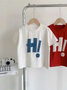 年轻男孩字母印花短袖 T 恤简约时尚日常休闲 - 白色 - 查看 4