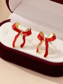 1 对时尚优雅精致珐琅粉色蝴蝶结耳钉，适合日常佩戴、约会或送礼 - 彩色 - 查看 12