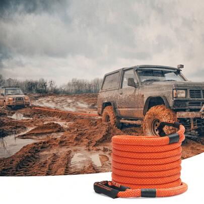 7/8" X 30', 7/8" X 20',1" X 20',1" X 30' Kinetic Energy Recovery Tow Rope 30580 Lbs Or 38000 Lbs, Heavy Duty Off-Road Tow Rope With 2 Soft Shackles (41750 Lbs) Extra Heavy Duty 30% Elastic Energy Tow Rope For Jeeps Trucks ATV Tractors