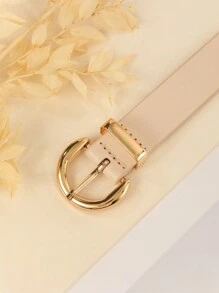 1条女士休闲半圆形扣PU皮革腰带，时尚、优雅、百搭 - 米色 - 查看 4