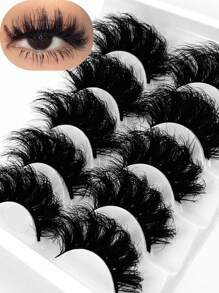 5 Pairs Pack Mink Lashes Fluffy Cat Eye Lashes Wispy 6D Volume False Eyelashes That Look Like Extensions Thick Soft Curly Fake Lashes - Black - View 1