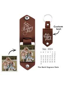 1pc Personalized Leather & Aluminum Alloy Photo Keychain, Unique Customized Gift For Valentine's Day, Anniversary, Father's Day, Mother's Day With Engraved Blessing Message - Multicolor - View 3