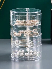 1pc Multi-Layer Rotating Storage Box, Jewelry Box, Desktop Organizer, Suitable For Organizing Earrings, Bracelets, Necklaces, Rings, Watches, Accessories, Hairpieces, Lipsticks And Cosmetics On Bedroom Vanity. Can Also Be Used As Product Display Box And Rack.