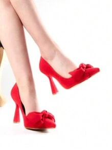 Zapatilla con moño a la moda - Rojo - Ver 2