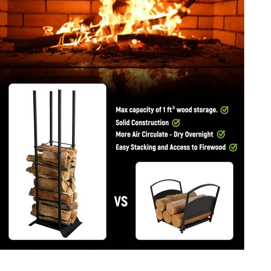 Industrial Fireplace Log Holder Tower, Frame Indoor Outdoor Log Holder ...