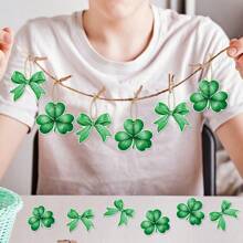 12pcs/Set Green Clover & Bow Irish Holiday Gift Tags, St. Patrick's Day Pendant Decor, Suitable For Festivals And Party Decoration