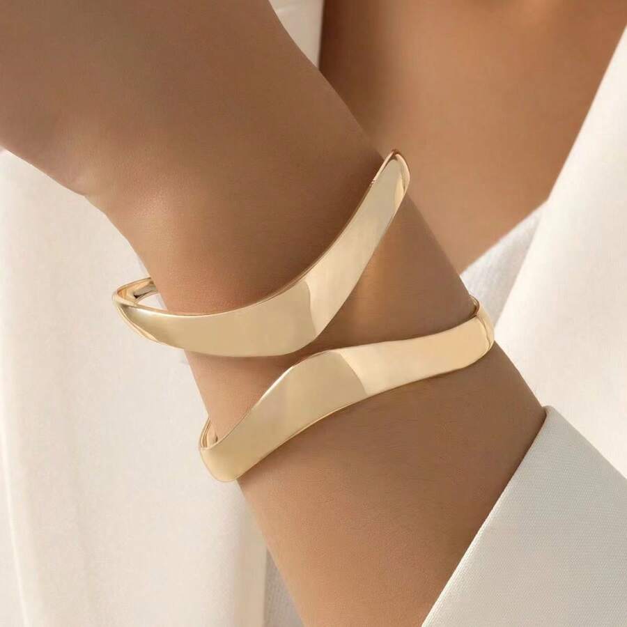 14K 金几何对称纯色手镯，百搭，适合女性