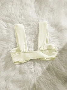 PEPPERMOLLY 全新纯色柔软厚肩带优雅派对比基尼泳装上衣，女士夏季海滩时尚米色泳装连体衣 - 米色 - 查看 2