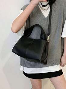 Black Fashion Pleated Handbag Western Style Handbag Shoulder Crossbody Bag - Black - View 2