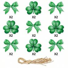 12pcs/Set Green Clover & Bow Irish Holiday Gift Tags, St. Patrick's Day Pendant Decor, Suitable For Festivals And Party Decoration