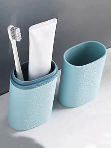 1 件装牙刷旅行盒牙刷架牙刷杯漱口杯便携式牙刷架带杯牙膏收纳盒适用于露营浴室旅行学校和企业 - 彩色 - 查看 2