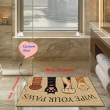 1pc Soft, Lightweight Crystal Fleece Customized/Personalized Welcome Doormat With Cute Paw Prints Design