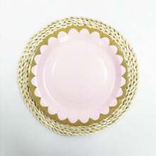 10PCS/20PCS/50PCS Pink Scalloped Party Plates Golden Border Paper Plates Disposable 9inch Pink Serving Plates Table Decorations For Birthday Wedding Bridal Shower Gender Reveal Party Supplies - Pink - View 10