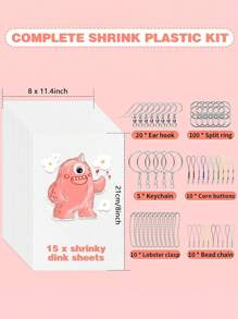 5 件/12 件/140 件//165 件/170 件/183 件 Shrinky Dink 钥匙扣套件、创意钥匙扣、DIY 钥匙扣、Shrinky Dink 套件（含 Shrinky Dink 片）、耳钩、珠链、玉米纽扣、空白 Shrink Dink 纸、龙虾扣、打孔器、彩色铅、开口环和钥匙扣，适用于工艺品珠宝制作 DIY - 彩色 - 查看 1