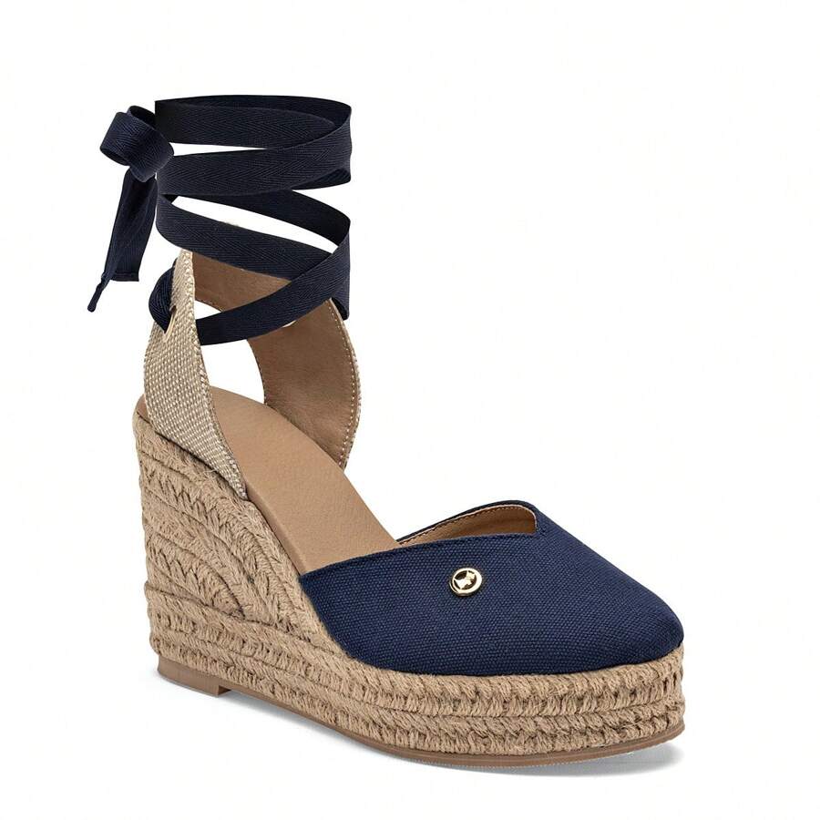Women's Semi-Open Wedge Sandal With 10cm Platform 132118 Navy Blue