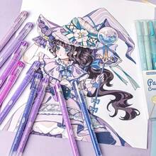 1 Box 9PCS Quick-Drying Gel Ink Pens, Medium Tip (0.5mm), 9 Colors, Plastic Material, Ideal For Drawing And Journaling