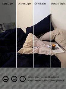 3 件套深蓝色卡其色双缝线水洗羽绒被套，亲肤 - 藏蓝色 - 查看 4