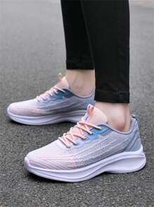 Women's Purple Knitted Mesh Tennis Shoes Thick-Soled Casual Sneakers For Everyday Wear, Fitness, Exercise, Running