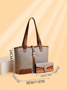 1 Set Large Capacity Tote Bag & Wallet, Fashionable Shoulder Bag For Middle-Aged Women, Autumn/Winter