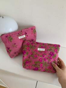 1Pc/Set Ins Style Style Flower Pattern Multi-Functional Cosmetic Organizer Handbag ,Wallet Pouch Portable Cosmetics Brush Storage Clutch With Zipper Closure For Lipstick, Brush, Skincare, Mobile Phone - Multicolor - View 9