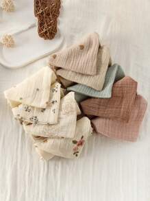 Baby Bibs 4 Layers Gauze Soft Facial Wash Cloth Small Square Handkerchief, Newborn Nursing