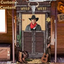 1 st. [Aangepaste Wild West deurbanner] Wild West feestdecoraties Western Cowboy fotohokje rekwisiet West thema deurbanner Rodeo Cowboy achtergrondachtergrond