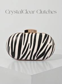 Fashion PU Leopard Print Evening Clutch, Women's Handbag Suitable For Weddings, Parties, Balls, Shoulder Or Crossbody Chain Bag - Black and White - View 1