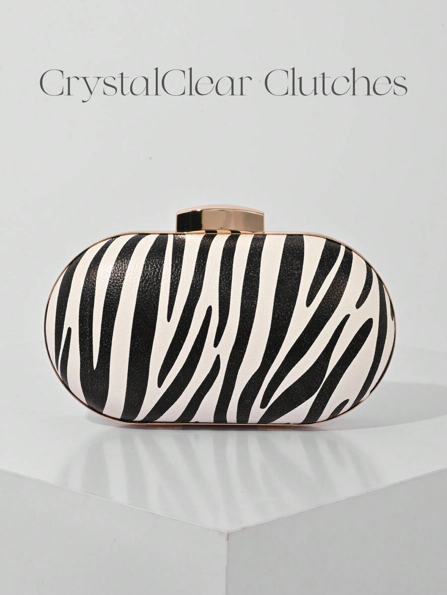 Fashion PU Leopard Print Evening Clutch, Women's Handbag Suitable For Weddings, Parties, Balls, Shoulder Or Crossbody Chain Bag - Black and White - View 1