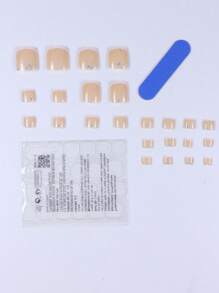 24片白色法式压纹短方形脚趾甲 - 夏季裸色亮面假脚趾甲，带银色闪粉设计，全覆盖亚克力脚趾甲贴纸套装，女士美甲用品 - 白色 - 查看 4