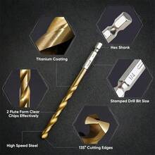 50件套钛涂层高速钢钻头组，六角柄，碳钢材质，适用于家庭和户外作业、装饰用途 - 彩色 - 查看 4
