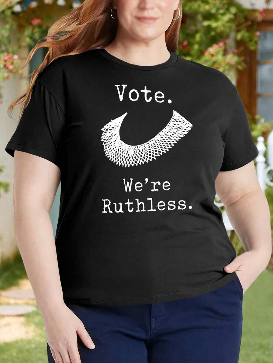 Women Vote Ruthless Ready! Plus Size Oversize Women T-Shirt (Politics Vote For Ladies) - Black - View 1