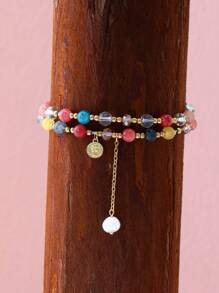 1Pc Vintage Double Layered Crystal Pearl Beaded Bracelet For Women Natural Stone Beads Wrap Bangle Bracelet Jewelry Gifts (Bead Color Random)