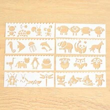 Pack Of 8 PP Letter Templates, Reusable Hollow Letter Wipe Sheets With Lace, Leaves, Cars, Weather, Animal Designs For DIY Journaling And Crafting - 2x7 Inch Painting Template Set Back To School,Back To School,School Supplies