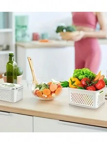 6 件套（3 个食品储存容器 + 3 个沥水篮）、带盖塑料食品储存容器、密封冰箱食品储存容器、可堆叠餐食准备容器 - 透明、适用于微波炉和洗碗机、带沥水托盘（用于水果、蔬菜和干货）- 多用途、密封厨房收纳盒（用于露营和用餐） - 彩色 - 查看 6