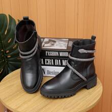 Tractor Boot Fleur De Griffe Snake Stras Tractor Boot Easy Fit Winter Casual Party Style - 黑色 - 查看 1