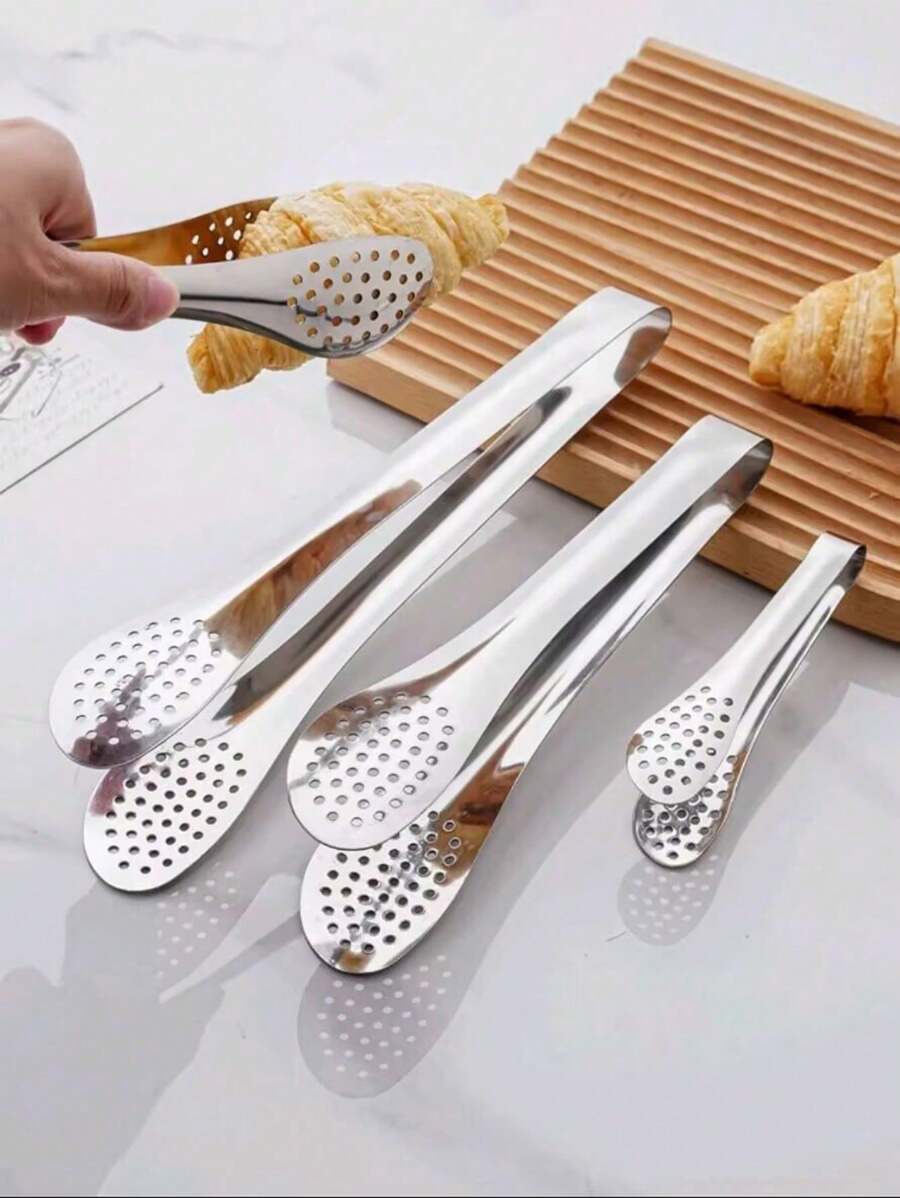 1pc Stainless Steel Food Tongs, Classic Silver Grilling Food Tongs For Kitchen - Silver - View 1
