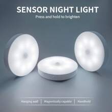 3pcs Motion-Sensor LED Night Lights With Touch Control, Adjustable Brightness, Warm & Cool White, USB Rechargeable, Easy To Install Magnet Mount For Bedroom, Stairs, Closet, Indoor Use With Sensor Function