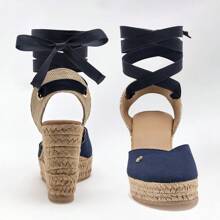 Women's Semi-Open Wedge Sandal With 10cm Platform 132118 Navy Blue