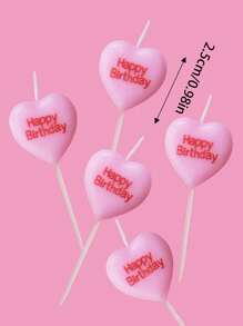 5pcs Pink Heart-Shaped "Happy Birthday" Cake Decorative Candles For Birthday Party