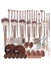 Professional Makeup Brush Set Pink&Brown&Black,25Pcs Makeup Brushes With Cleansing Sponge,Multi-Functional Make Up Brushes Set With Makeup Sponges,Headband,Eyelash Curler,Storage Bag,Makeup Remover Puff,Good Gift For Makeup Beginners And Lovers,Brush Set,Makeup Brush Kit,Make Up Brush Set,Make Up Set Complete,Makeup Brush Set,Complete Makeup Kit,Brush Kit,Brushes Makeup Set,Makeup Gift Set